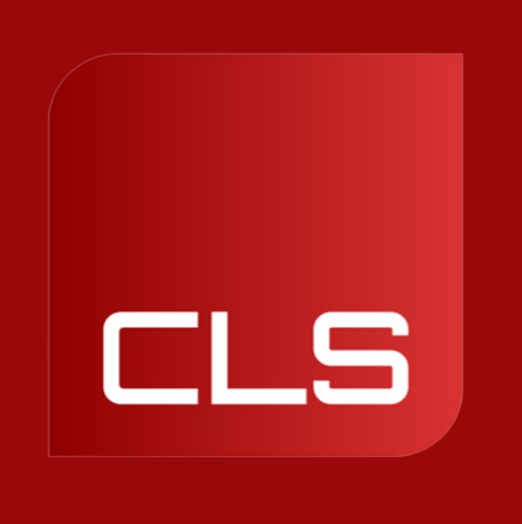 Red square with rounded corner featuring the white letters "CLS.