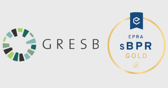 GRESB logo next to EPRA sBPR Gold badge on a white background.